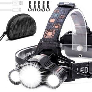 콜라르 헤드램프 - 가장 밝은 2000 루멘 CRE LED 작업 헤드라이트, USB-C 충전식 IPX4 방수 손전등+ 캠핑, 하이킹, 낚시, 야외 활동을 위한 빨간불-5개의 하드햇 클립 포함.