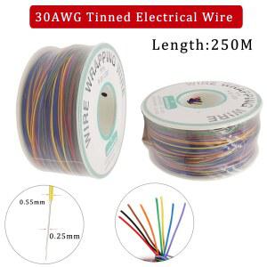 호환 1 롤 250M 멀티 컬러 30 AWG 래핑 와이어 OK 라인 주석 도금 단일 코어 PCB 솔더 케이블 브레드 보드 전자 점퍼 와이어