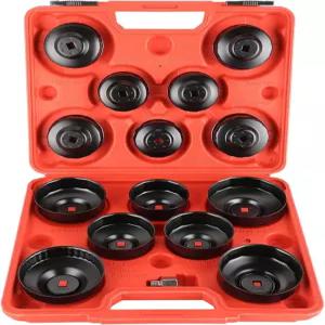 NYXOVA 15PCS 오일 필터 캡 렌치 도구 유니버설 컵 타입 소켓 세트 3/8인치 드라이브 캐니스터 서비스 키트