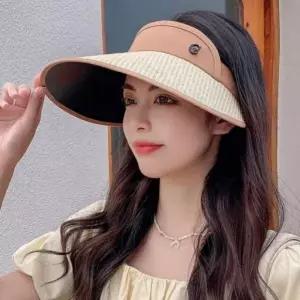 밀짚 햇 썬캡 여성 밀짚모자 블랙코팅 여름 자외선차단 선캡 원픽_25163928