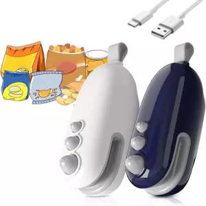 커터 및 자석 충전식 2Pcs 미니 백 씰러 2 in 1 히트 휴대용 스낵 비닐 열 밀봉 기계 가정용 블루+화이트