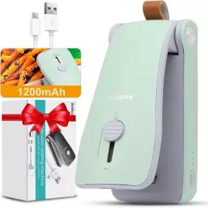 미니 백 씰러 USB 충전식 칩 히트 커터가 있는 2 in 1 비닐봉지 스낵 및 식품 보관용 휴대용 리셀러 녹색
