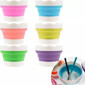 6Pc 접이식 페인트 브러시 세탁기 실리콘 휴대용 페인팅 물컵 미니 다기능 버킷 홀더 수채화용 정리 클리너