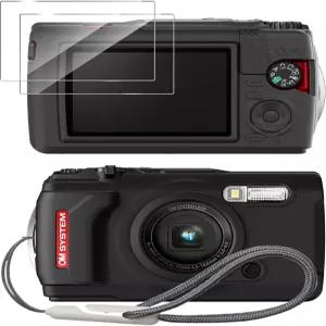 2PCS 화면 보호기와 랜야드가 장착된 올림푸스 터프 TG-7 디지털 카메라용 테듀백스 실리콘 케이스 - 블랙
