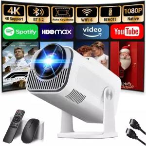 프로젝터 2026 업그레이드 미니 지원 4K 1080P 오토 키스톤 270 회전 가능 WiFi 6 및 Bluetooth 5.2 휴대용