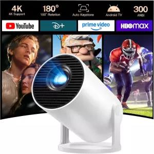 내장 앱 미니 프로젝터 안드로이드 14 OS 1080P 지원 휴대용 WiFi 6 및 Bluetooth 5.4 스마트 자동 키스톤