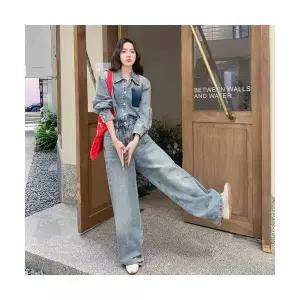 여성용 롱 청 빈티지 캐주얼 가을 슬림핏 점프슈트 한벌 코디 스포M3