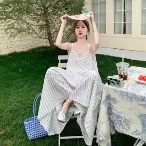 여성 캐주얼 하계 한벌 코디 점프슈트 와이드 스트라이프 나시 데일 스포M1