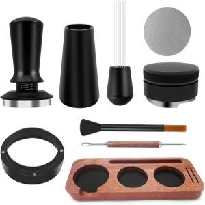 8PCS 에스프레소 액세서리 키트 커피 디스트리뷰터가 포함된 51mm 탬퍼 툴 세트 탬핑 스테이션 WDT 퍽