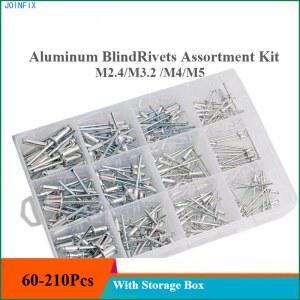 호환 60-210Pcs 알루미늄 블라인드 리벳 모듬 키트 M2 4 /3 2 /4/5 플라스틱 보관 상자 , 자동차 DIY 수리용 팝 리벳 세트