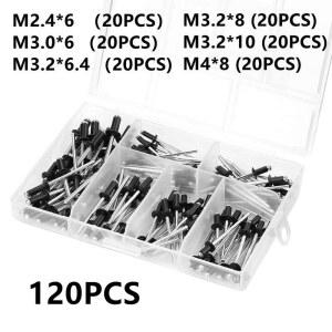 호환 120pcs 알루미늄 합금 블라인드 리벳 세트 팝 리벳 모듬 키트 가구 모듬 돔 블라인드 리벳 너트 도구