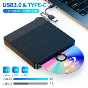 CD롬 플레이어 외장 드라이브 USB3 슬롯인 BD 버너 PC용 라이터 BDRE 노트북 CD 휴대용 DVD 3D