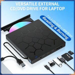CD롬 플레이어 초슬림 외장 CD DVD 드라이브 USB 슬롯 버너 PC용 카드 4개의 SD 포트 노트북 TF 디스크