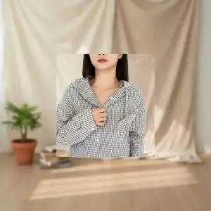 여성 세미크롭 포켓 후드 체크 셔츠 남방 후디 후드티