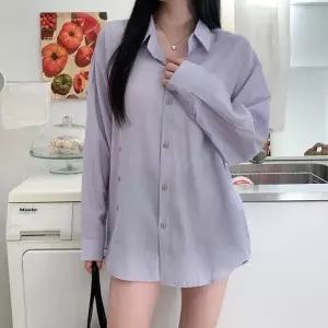 여성 언발란스 버튼 카라 린넨 셔츠 남방 삼베