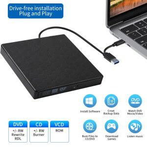 CD롬 플레이어 슬림 외장 DVD RW 드라이브 USB3 리더 버너 휴대용 노트북 CD PC용 라이터