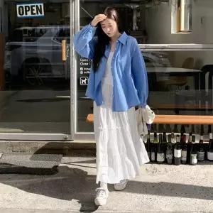 여성용 린넨 오버핏 레이스 카라 셔츠 남방 삼베
