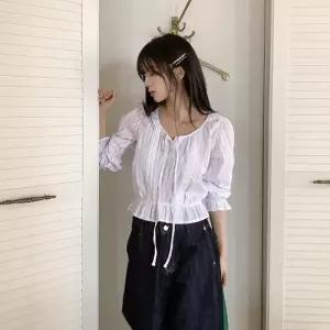 여성 러블리 레이스 프릴 크롭 블라우스 셔츠 남방