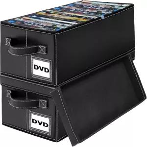 살라조리 DVD 보관함 50개의 블루레이용 PU 가죽 미디어 정리함 케이스 핸들 포함 게임 및 영화 디스크