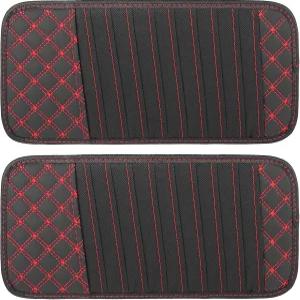 X AUTOHAUX 2pcs 자동차 CD 바이저 보관 케이스 차량용 선 정리함 10개 DVD 슬리브 블랙 레드 라인 포함