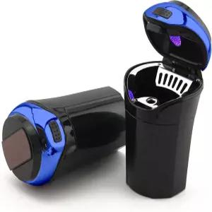 TAKAVU 차량 재떨이 1팩 뚜껑이 있는 파란색 LED 조명과 탈착식 라이터가 장착된 분리형 스테인리스 블루