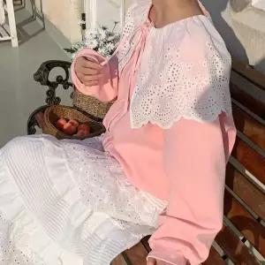 여성 레이스 카라 리본 버튼 가디건