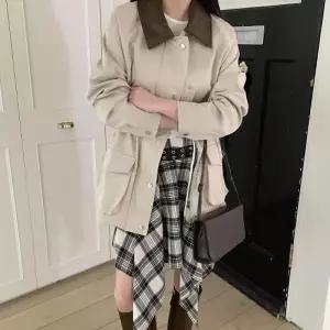 여성 배색 카라 루즈핏 포켓 워크 자켓 재킷 외투