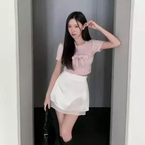 여성용 봄 여름 시즌 쉬폰 새틴 레이어드 치마 스커트