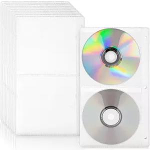 100피스 4디스크 DVD 바인더 페이지 폴로필렌 슬리브 부직포 포함 링 3개용 용량 400개 CD 컬렉션 정리 및