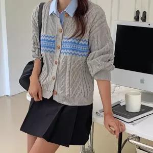 여성 노르딕 스타일 꽈배기 버튼 가디건