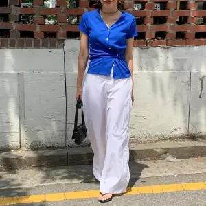 여성 브이넥 골지 기본 반팔 카디건