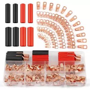 PEASUG 구리선 러그 130Pcs AWG 2 4 6 8 10 12 게이지 배터리 케이블 열수축 튜브 세트 링 단자 커넥터