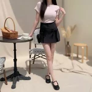 여성용 리본스트랩 플리츠 미니스커트 치마
