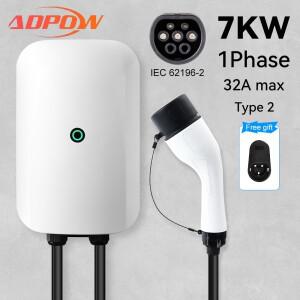 ADPOW 32A Type2 Wabox EV 충전기 1상 7KW 5M 케이블 충전소 IP65 TPU 소재 자동차용 액세서리