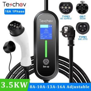 테셰프 3.5kW 휴대용 타입 1 2 GBT 전기차 충전기 16A 220V EV 월박스 가정용 충전소