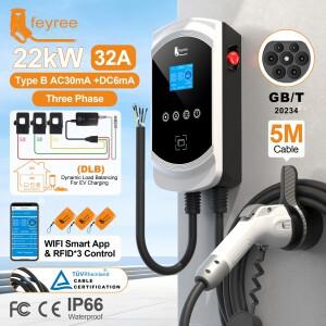 페이리 EV 충전기 GBT 소켓 32A 3상 22kW 고속 EVSE 월박스 부하 분산 기능 AC 가정용 전기차