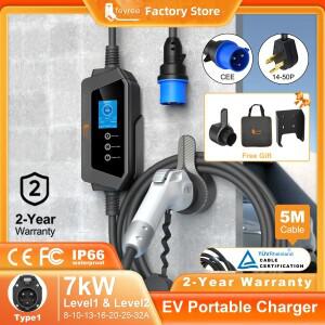 Feyree 전기 자동차 충전기용 휴대용 충전 박스 거치대 J1772 코드 전류 조절 가능 타입 1 7KW 32A EV 1 상