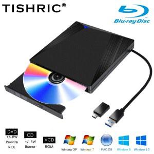 CD롬 플레이어 TISHRIC USB 외장 드라이브 버너 3D BD 라이터 슬림 리더 컴퓨터용 CD DVD