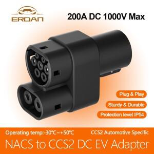 ERDAN NACS-CCS2 충전 커넥터 DC 200A 1000V 테슬라 호환-CCS2 고속 EV 어댑터 컨버터 EVSE