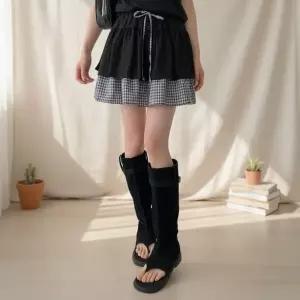 [다잇템]여성용 체크 패턴 레이어드 캉캉 밴딩 미니스커트