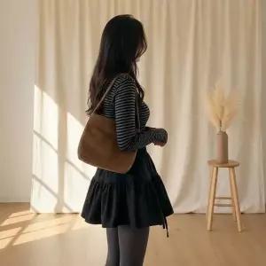 [다잇템]여성용 캉캉 미니 모직 밴딩 스커트 리본 디테일 치마