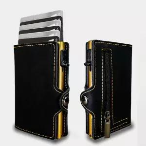 CASEKEY 카드 소지자 패션 알루미늄 신용 지갑 RFID 차단 지퍼 Vallet와 스마트 럭셔리 가죽 슬림 남성