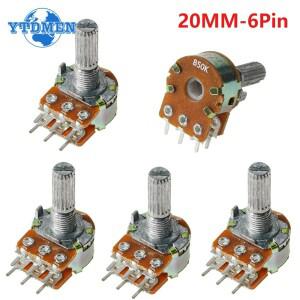 5PCS WH148 6Pin 회전식 전위차계 B1K B2K B5K 20MM 샤프트 증폭기 듀얼 스테레오 키트