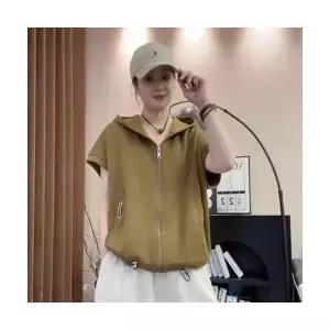 여자 캐주얼 데일룩 베스트 후드 반팔 조끼 맛있음 정품 집업 스트링 나시 DAOL2