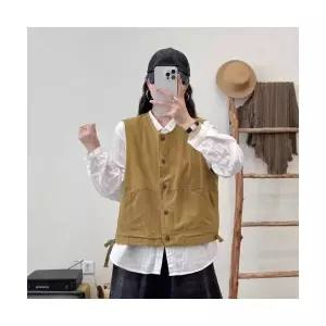 여사친 캐주얼 데일룩 작은 스트링 브이넥 베스트 민소매 톱 싱글 조끼 DAOL1
