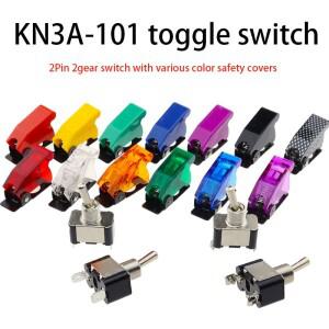 1PCS KN3A-101 토글 스위치 로커 암 2Pin 2기어 ON-OFF 안전 항공기 플립 업 커버 가드 빨간색 파란색 녹색