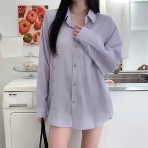 [다잇템] 여성 마원단 언발란스 카라 단추 셔츠 남방