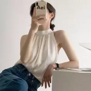 옷자락 여자 여름 데일리 홀터넥 쉬폰 블라우스