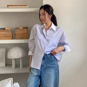 [다잇템] 여성용 단가라 카라 단추 주머니 셔츠 남방