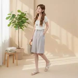 [옷자락]여성용 일상용 뒷밴드 하프 슬랙스 면바지 정장바지_P423254149